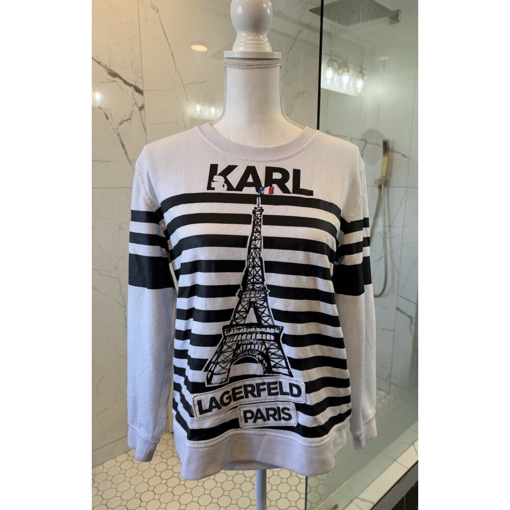 Karl Lagerfeld Paris | Womens Sweatshirt Black White Striped Eiffel Tower -M